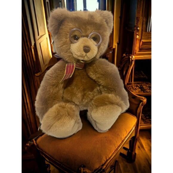 Gund Teddy Bear Plush Booker Brown 15 Inches With Glasses and Bow Super Soft - Picture 1 of 9